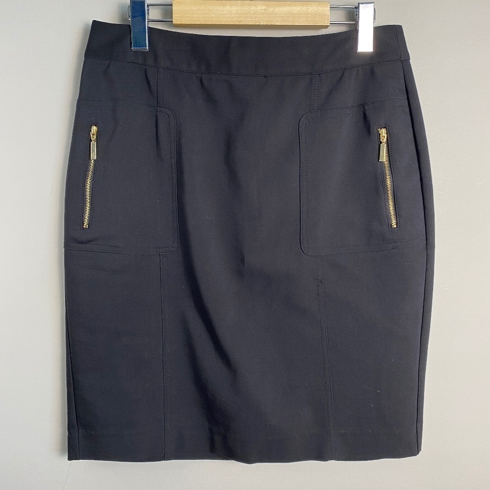 Alfani Women's Black Straight Skirt Mini Size 8 Zipper Pockets Pencil Stretch‎